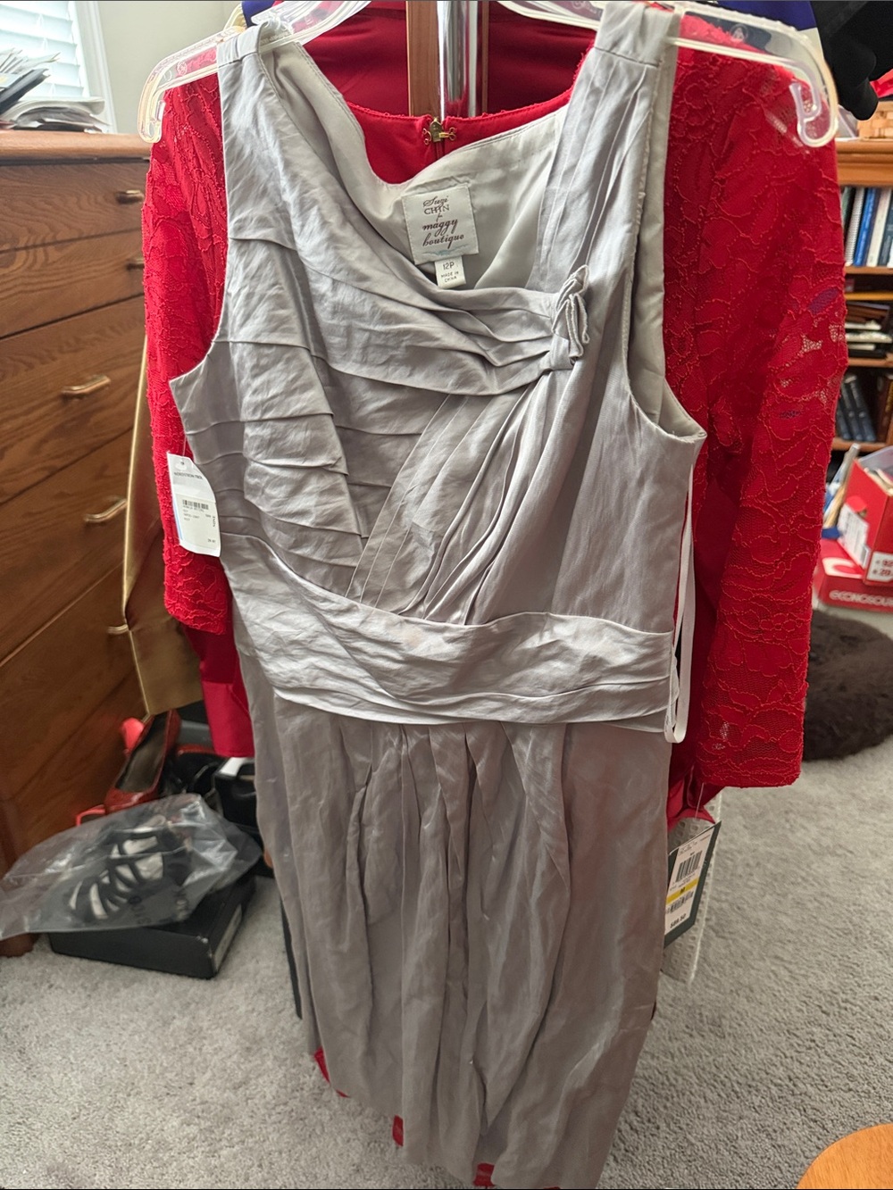Suzi Chin for Maggy Boutique Silver Sleeveless Midi Dress
